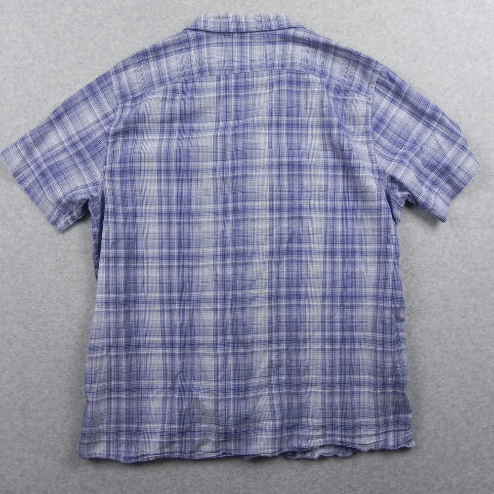 Banana Republic Shirt Mens XL Slim Fit Utility Button Up Blue Plaid Short Sleeve
